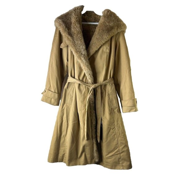 Vintage Jackets & Blazers - Vintage 80s Insulated Faux Fur Hooded Rain Jacket Penny Lane Beige